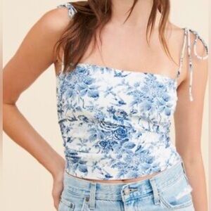 Kourt Blue and White Dainty Cottagecore Top - Size S